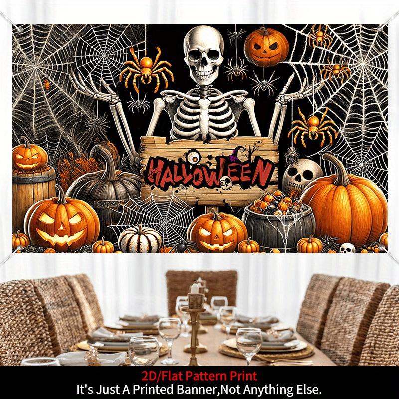 1 item Halloween banner background decoration 2D flat skull figure pumpkin and spider web pattern background wallzyc