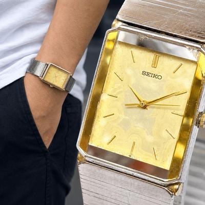 Б/у Мужские кварцевые часы SEIKO Новая батарейка Рабочие Квадратные 80