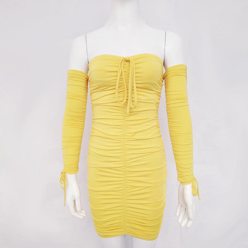 Осенне-зимнее бандажное платье женское сексуальное с открытыми плечами с длинным рукавом тонкое эластичное облегающее платье для вечеринки черное, белое, желтое, красное, кофейное, армейский зеленый, SML