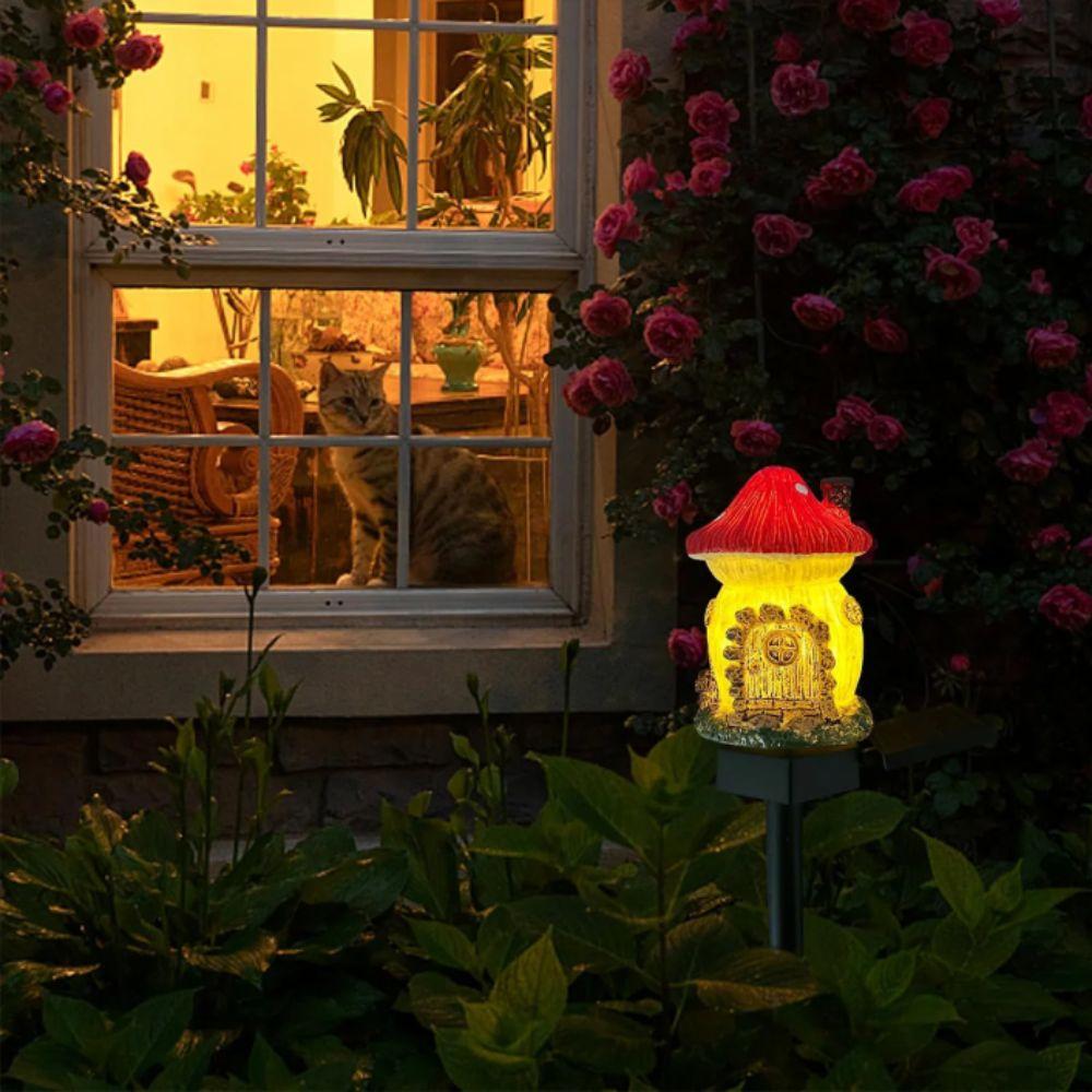 Multi Craft LED Solar Lawn Light Resin Cottage Miniature Fairy House LED Garden Light Fairy Mushroom House Waterproof Design
