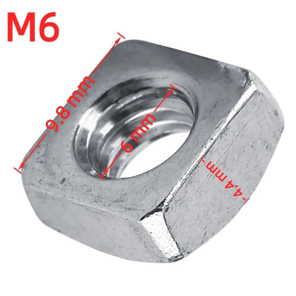 100 Pcs 304 Stainless Steel Square Nuts Metric Coarse Thread Silver Metric Nuts M3 / M4 / M5 / M6 Fastener Nuts