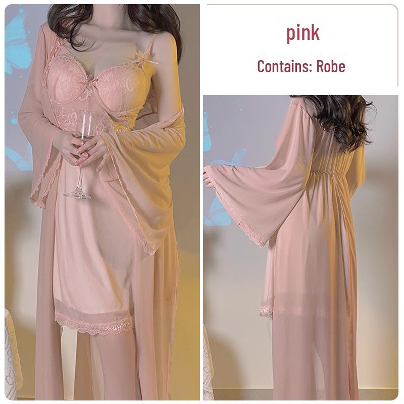 Элегантная ночная сорочка на косточках с нагрудными вкладышами и комплект с халатом для женщин