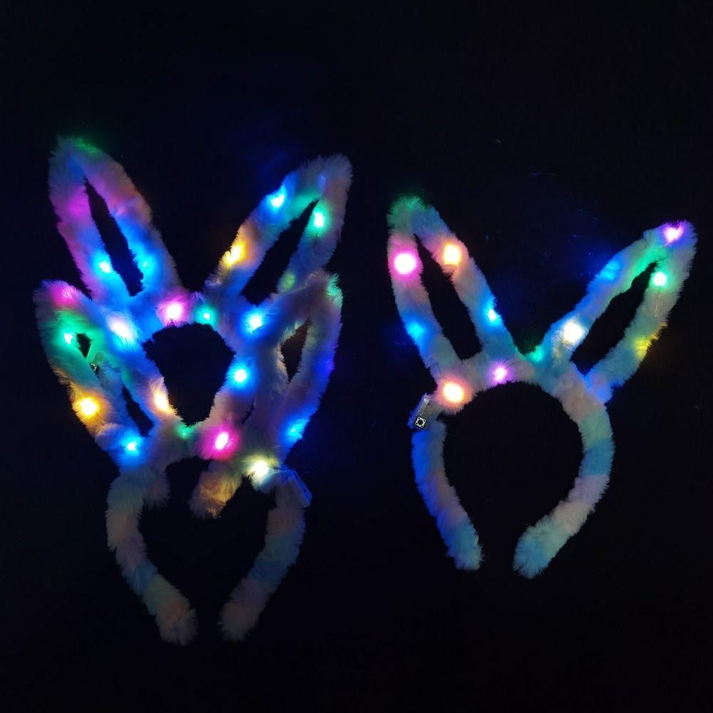 LED Lights Rabbit Ears Glow Hair Band Luminous LED Lights Headband Plush Hair Hoop Children