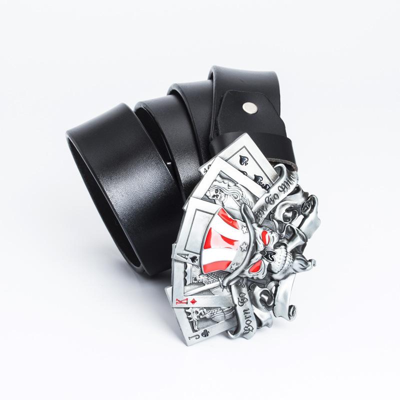 Ремень из сплава с черепом и серебряной пряжкой в виде игральной карты с пуговицами, модный молодежный ремень