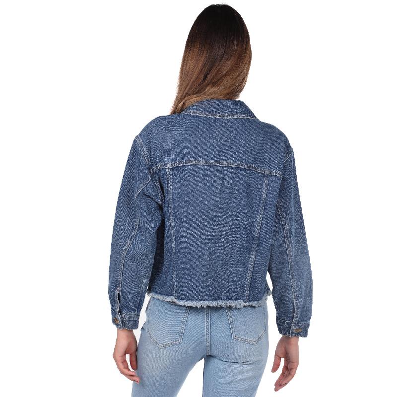Blue White Women's Jean Jacket with Pockets