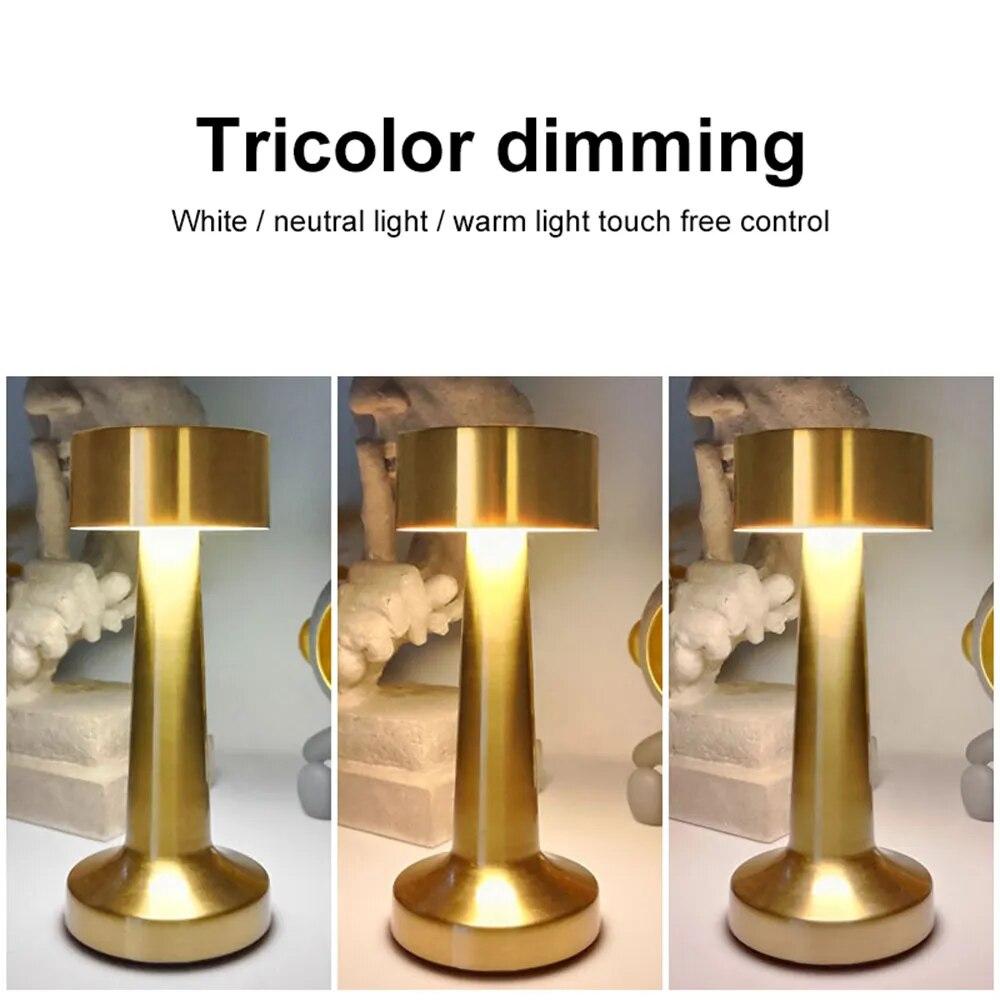 1PC Tricolor Dimming Retro Table Lamp Metal Touch Decor for Bar Coffee Table Restaurant Decoration Light Desk LED Rechargeable Night