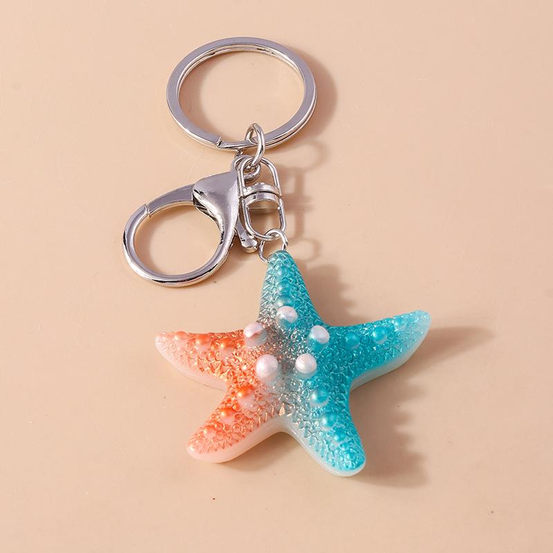 Fashion Summer Beach Starfish Keychain Women Girls Marine Life Key Ring Pendants for Handbag Decor DIY Handmade Jewelry Gifts
