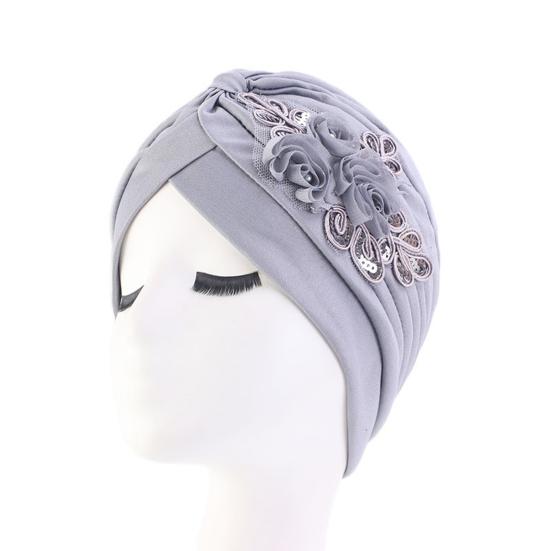 Women Hat Good Stretch Wind-proof Tear-resistant Anti-shrink Brimless Warm Sequin Trim Flower All Match Turban Hat Fashion Accessory