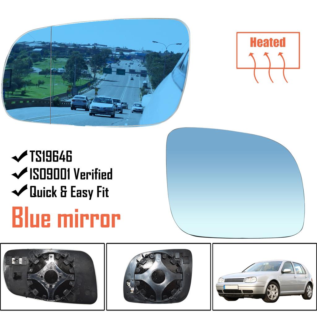 For VW Golf Bora Jetta MK4 Passat B5 96-04 Pair Wing Mirror Glass Heated 1J1857521C 1J1857522C Convex Blue Car Accessories Parts