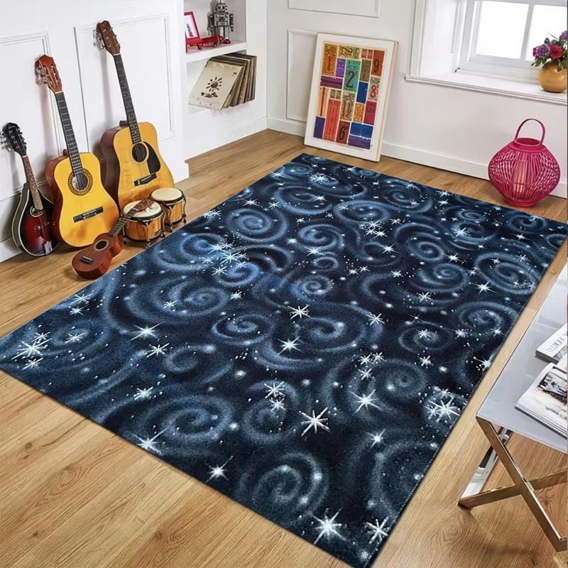Modern Swirl Star Print Area Rug Non Slip Durable Floor Mat for Living Room Bedroom Office Kitchen Nursery Home Decor