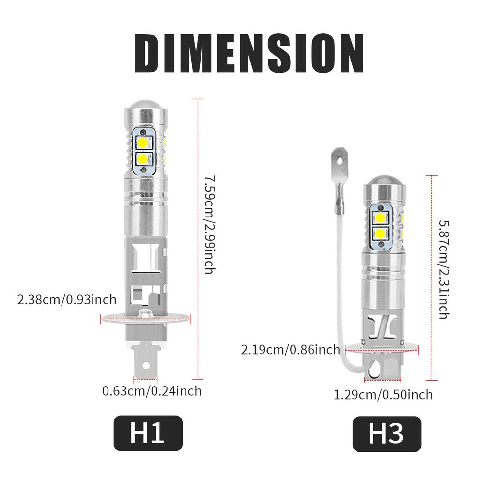 2 шт. Автомобильная противотуманная фара H1 LED с линзой H3 LED Противотуманная лампа для дневного света Супер яркая LED Автолампа белая ледяно-голубая Адаптер не требуется