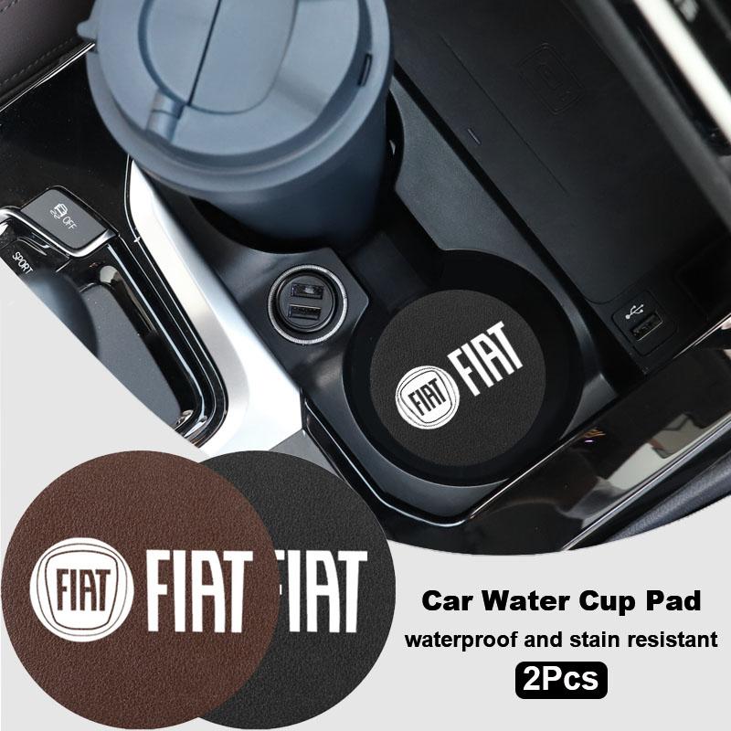 2Pcs Car Coaster PVC Logo Water Cup Pad Anti Slip Mat Accessories For Fiat Abarth 500e Panda Tipo FR Argo Freemont Viaggio Bravo