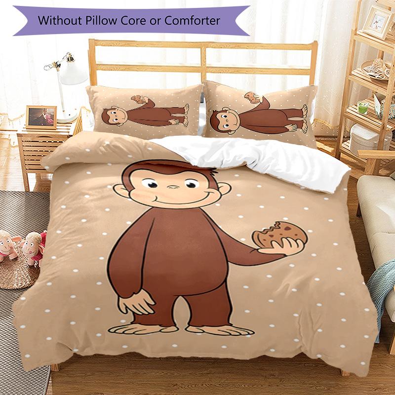 Curious George 3pcs Bedding Set Duvet Cover Closure Includes 1 Duvet Cover & 2 Pillowcases for All Seasons Bedroom Home Dorm Decor