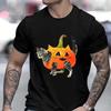Summer Men Funny Street Personality Fun T-Shirt Fashion O Collar Short Sleeve Casual Top Halloween Pumpkin Cat Print Clothing