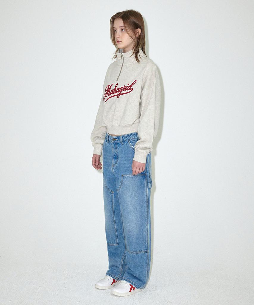 MAHAGRID Script Logo Crop Half Zip Up Oatmeal(Mg2Effm484A)