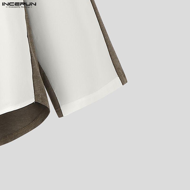 INCERUN Мужские рубашки оверсайз с длинным рукавом, пэчворком на спине и пуговицами, повседневные, свободные, топы