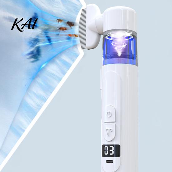 Electric Pet Comb Flea Comb, Grooming Brush with Suction, 3-in-1 Rechargeable Dog Cat Fine Tooth Tool 360 Degree Rotating Head, Deshedding