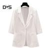 Women Suit Coat Lapel 3/4 Sleeve Button Placket Summer Suit Jacket Solid Color Thin Breathable Casual Coat