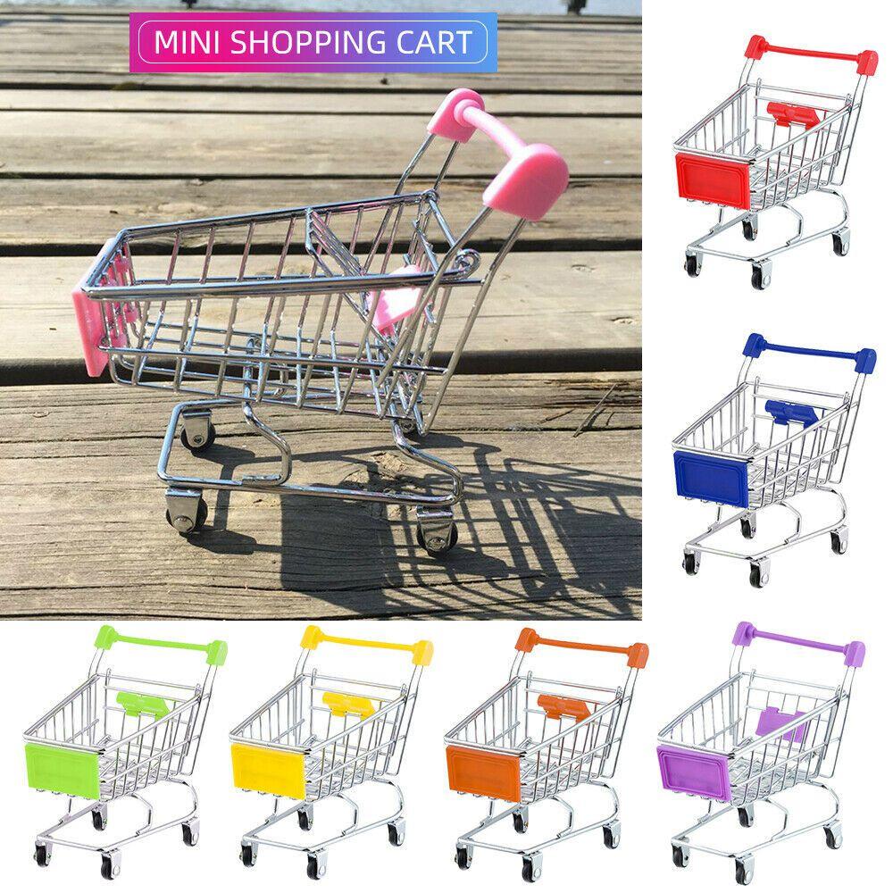 Delightful Mini Metal Shopping Trolley And Multi-functional Basket Toy For Engaging Kids Role Play