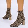 Новая корейская версия леопардовый принт толстый каблук короткие ботинки острый носок высокий каблук летающая тканая элегантная модная обувь женские ботинки большой размер wish