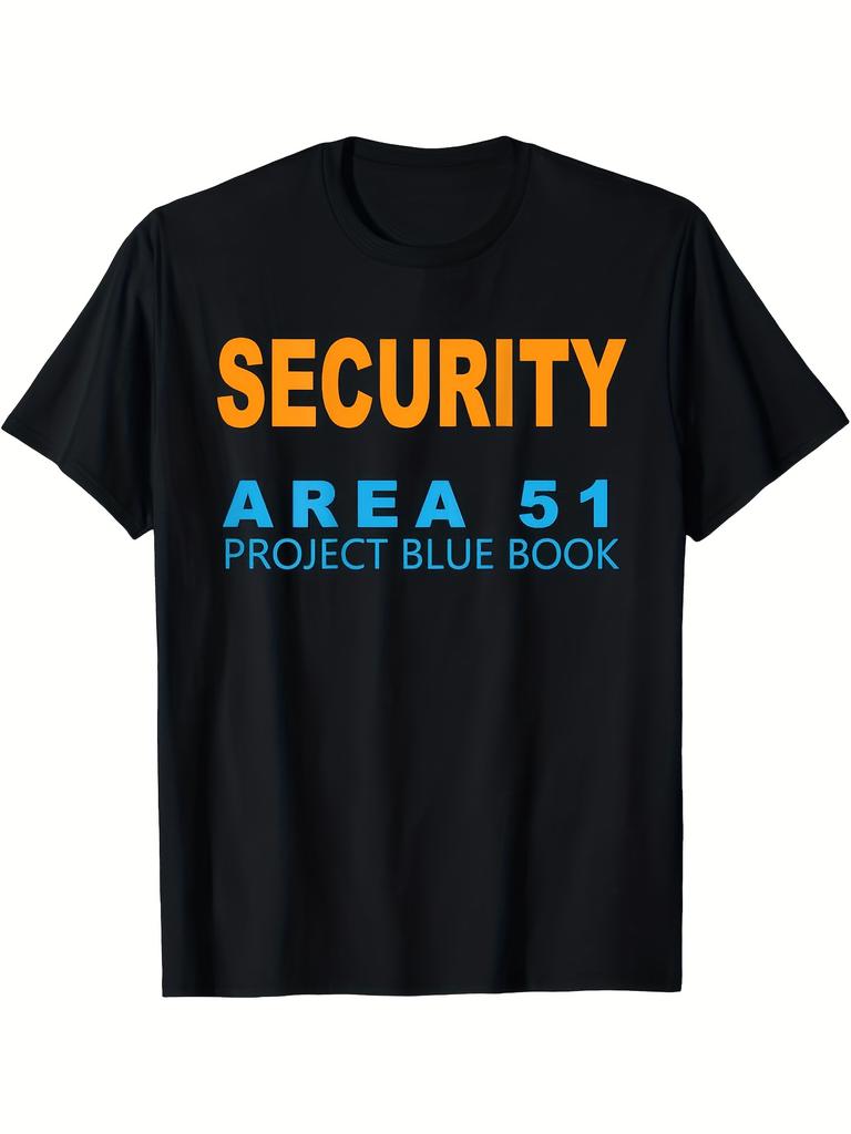 LocalUnisexArea Security Project Blue Book UFO Roswell TShirt White with Orange Blue Extraterrestrial Graphic Short Sle