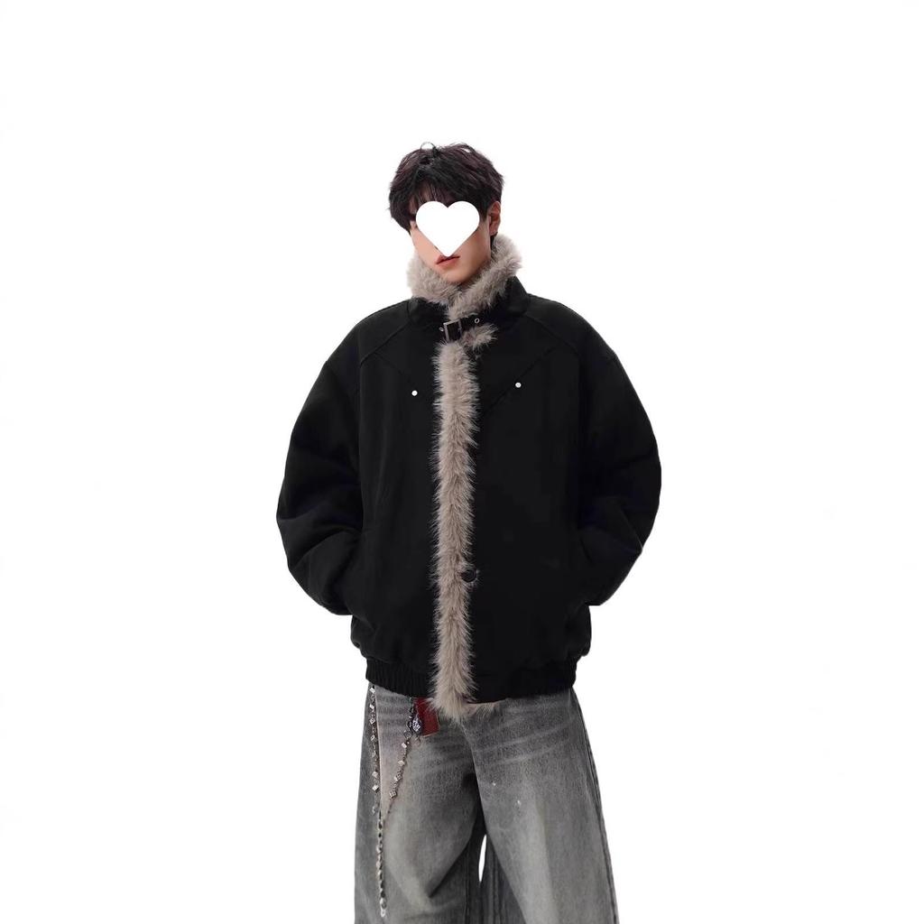 2025 Winter Men's Zuo Shan Diao Cotton Jacket: Fur Lined & Thickened with Trendy Style