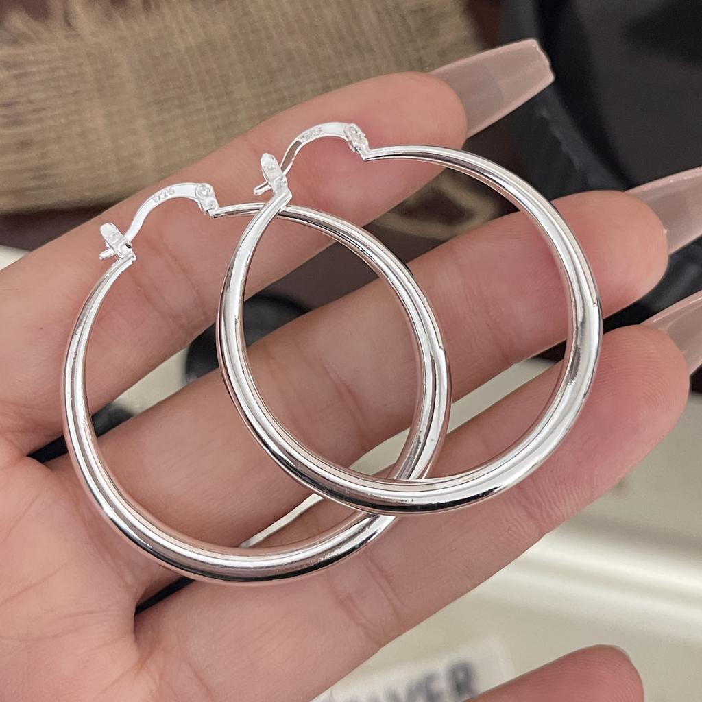925 Sterling Silver Earrings For Women Trendy Geometric Big Round Twist Earring Jewelry Prevent Allergy Party Gift Accessories