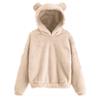 Women's Fashion Long Sleeve Solid Color Fleece  Ears Hooded Warm Sweater Sweatshirt