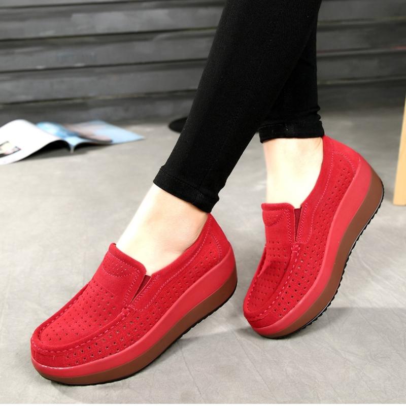 Модные женские туфли на танкетке, туфли на платформе, лоферы из натуральной кожи, повседневная обувь для ходьбы, нескользящая обувь для мамы
