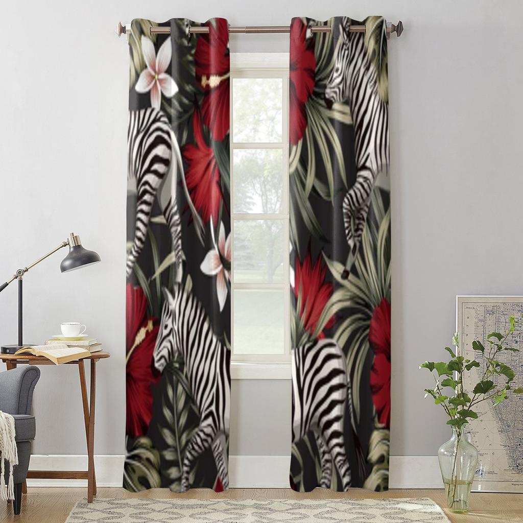 Тропические пальмовые листья, цветок гибискуса, зебра, занавески для гостиной, кухни, современные занавески, домашний декор, жалюзи, шторы