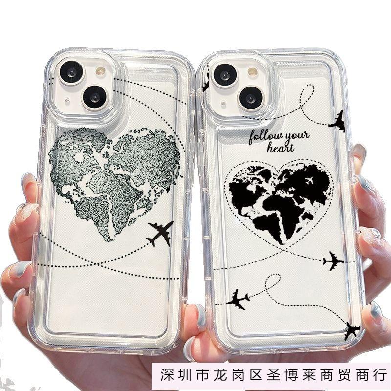Love aircraft route is suitable for Apple 16 mobile phone case iPhone15 set 14promax transparent 13 airbag 12 bursts