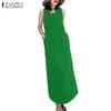 Women Casual Round Neck Summer Sleeveless Plain Dress