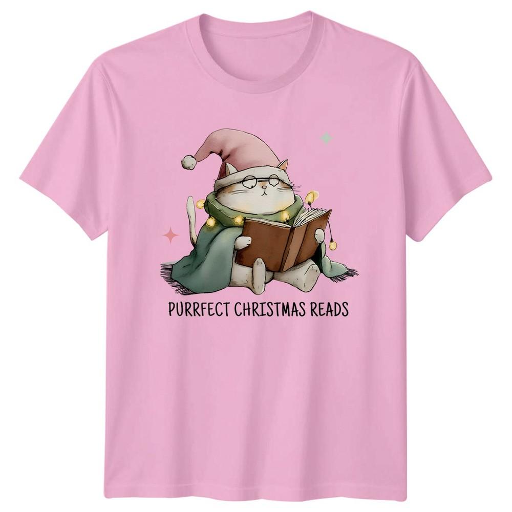 Christmas Reads Cat Holiday Unisexs TShirt Unisexs Tee Graphic Unisex Top