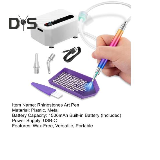 Вакуумная щетка для страз Портативная зарядка USB-C 3 уровня всасывания Дрель Дисковая щетка Инструмент для рисования стразами без воска