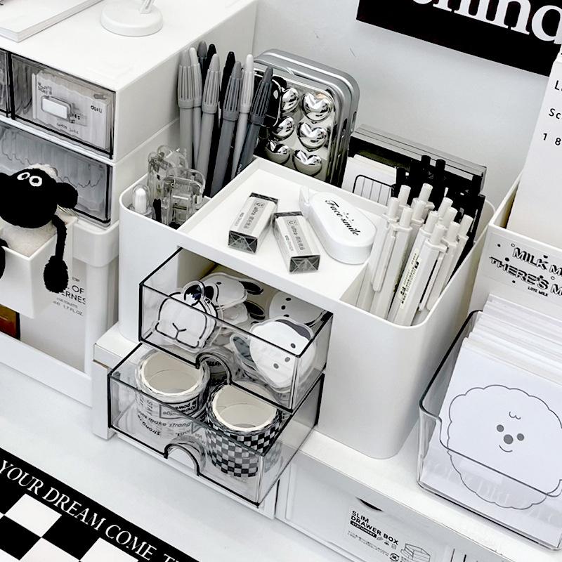 Простой однотонный держатель для ручек с 2 ящиками, многофункциональный ящик для хранения канцелярских принадлежностей большой емкости, студенческий офисный настольный органайзер