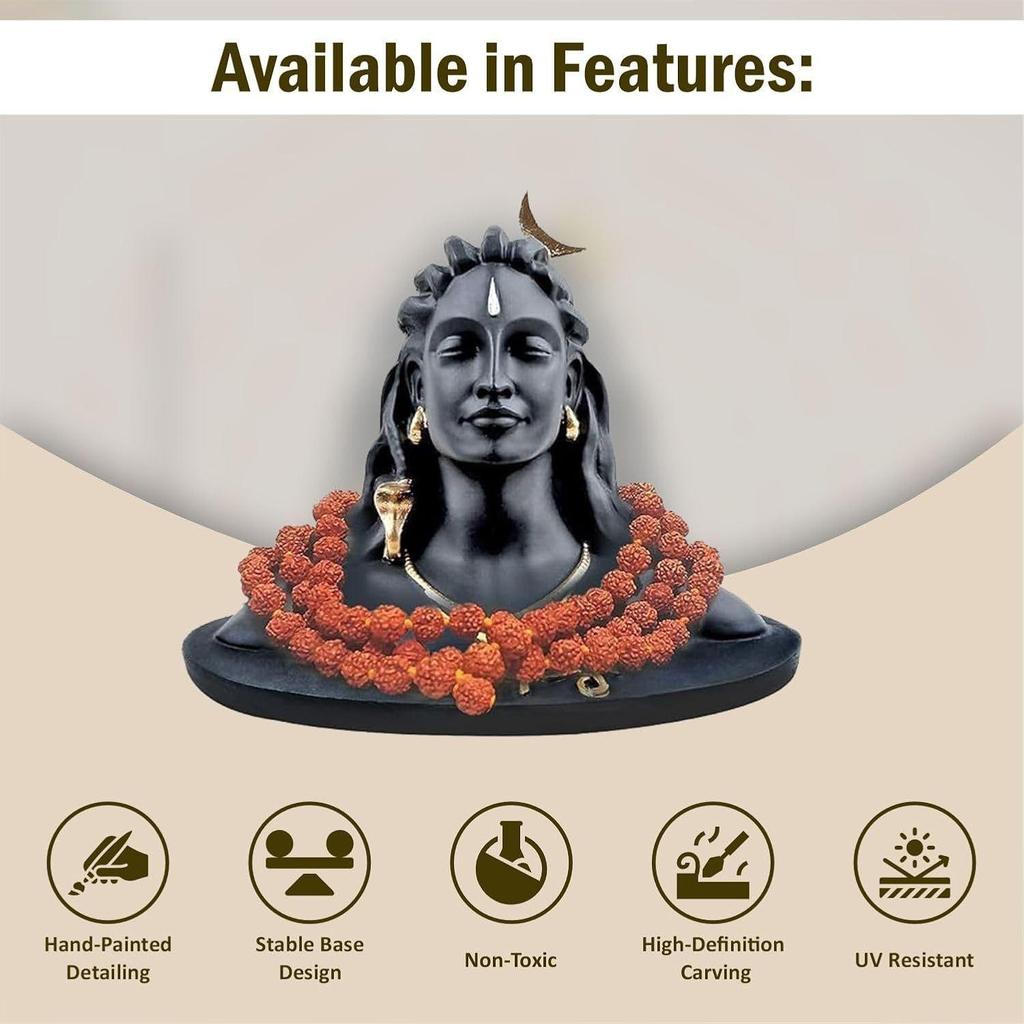 5.5 Inch Adiyogi Statue with Rudraksh Mala/Resin Car Dashboard Idols/Lord Shiva for Pooja/Shivratri Gift/Decor/Shiv Murti/Mahadev Statues/