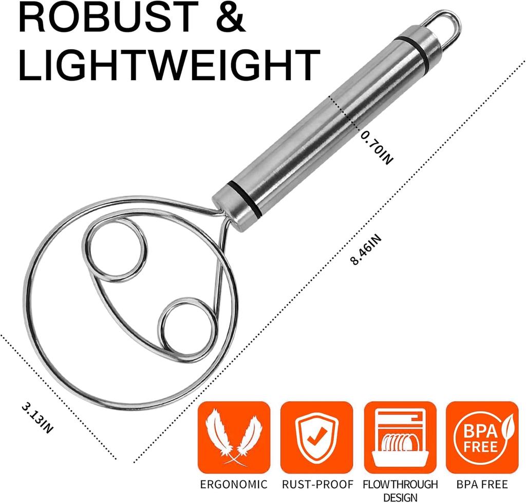 Датская венчик для теста из нержавеющей стали, безопасный для посудомоечной машины, ручной инструмент для замешивания теста для голландского хлеба, пиццы, выпечки, теста для торта