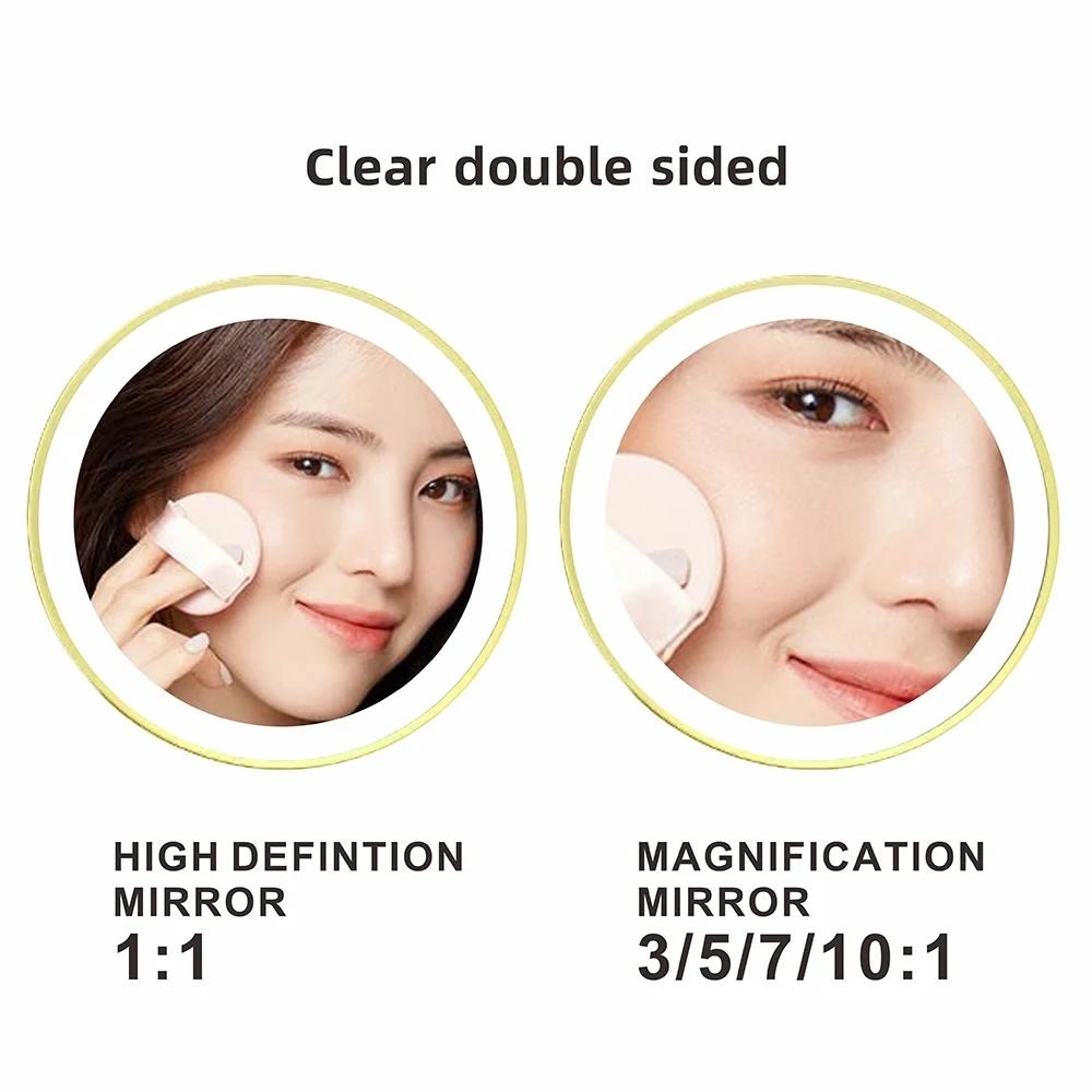 8-дюймовое настенное светодиодное зеркало для макияжа, золотое, с увеличением 3x-10x, USB-зарядка, двустороннее, для ванной комнаты, умное, 3 цвета