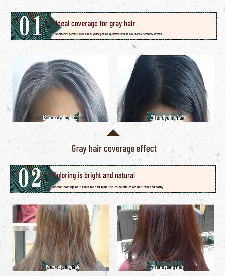 Травяная краска для волос Nanjing Tongrentang - Черный за одно мытье, нежная к коже головы, закрашивание седины.