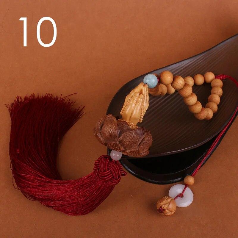 Chinese Style Wooden Carved Lotus Buddha Statue Car Pendant Creative Lucky Fortune Jewelry Decor Xmas Charming Car Accessories