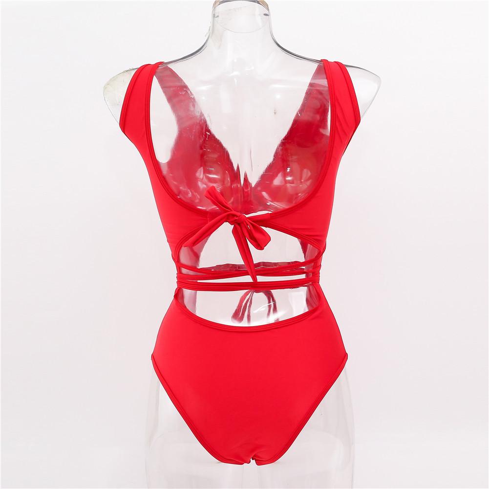 Женский купальник, сплошной цвет, завязка на спине, сексуальные стринги с вырезом, цельный купальник, бикини, пляжная одежда, купальные костюмы