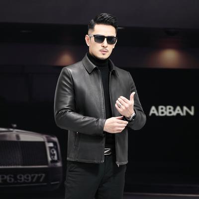 Новое кожаное кожаное пальто из козьей кожи с узором оленя с вертикальными лацканами для мужчин среднего и пожилого возраста, мужская кожаная куртка со снятой внутренней подкладкой