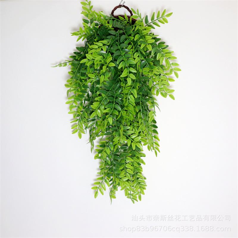 Simulation Green Plant Vine Wall Hanging with Bamboo, Grape, and Melon Leaves, Moss & Orchid Decoration