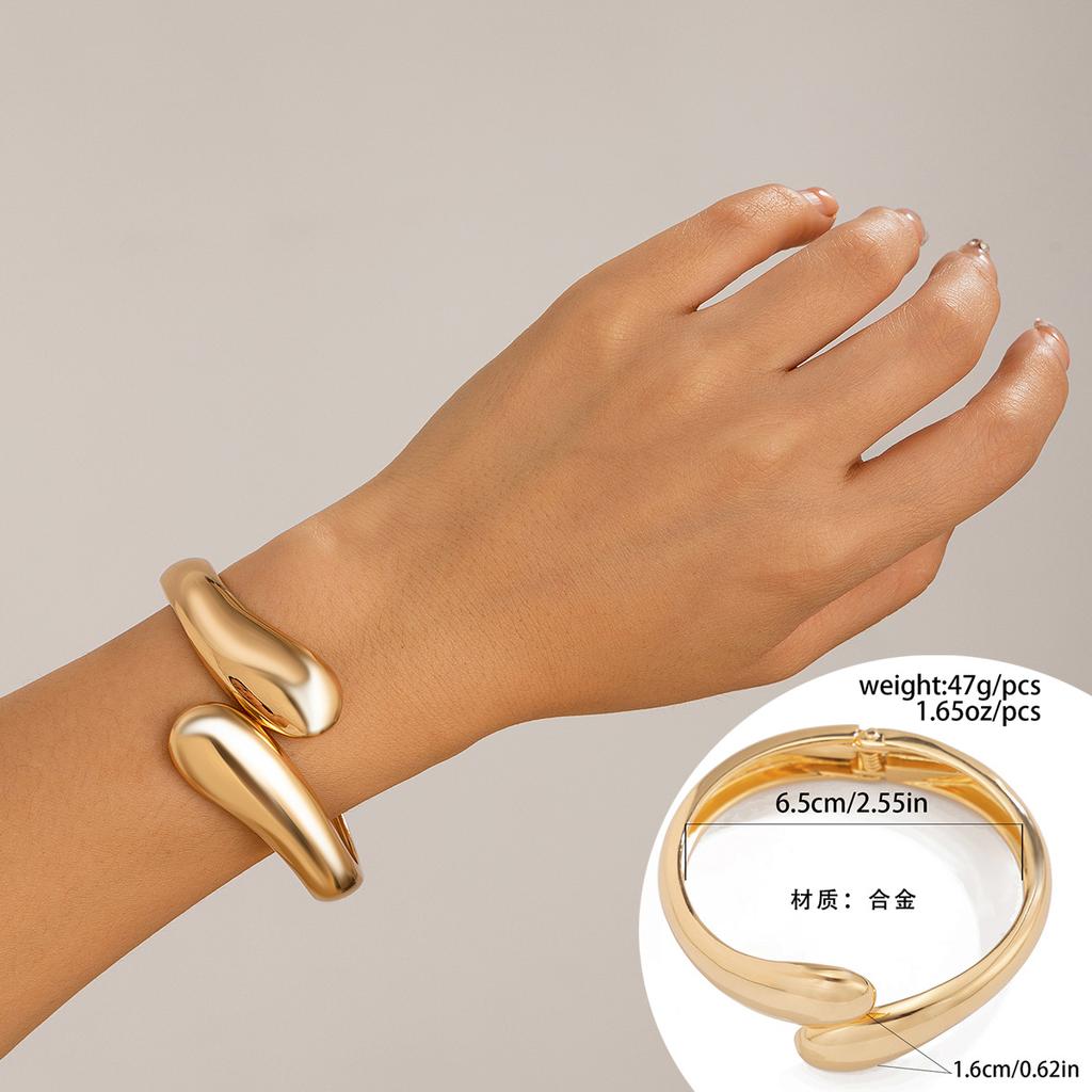 1 Pcs Exaggerated Spring Bangle Open Bracelet Punk Gold Silver Color Hip Hop Geometric Metal Cuff Wide Bangles for Women Jewelry Femme Accessories