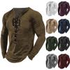 Men's Outdoor Vintage Lace-up Hooded Long-sleeved T-shirt Autumn Plain Casual Top