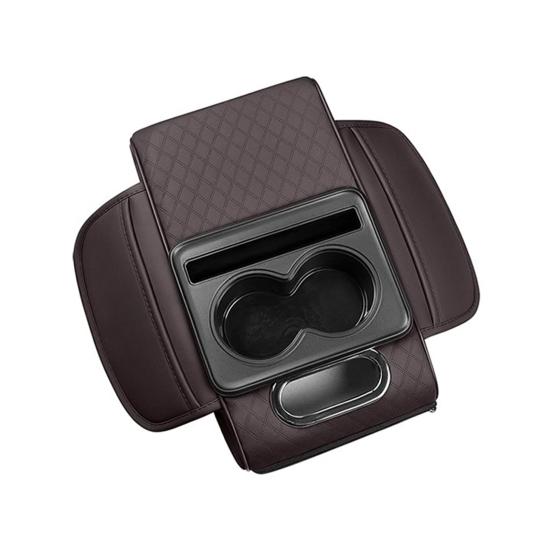 Car Armrest Box 5-in-1 Organizer with Cup Holder & Tissue Phone Slot Faux Leather Multifunctional Car Organizer Universal Vehicle Accessory