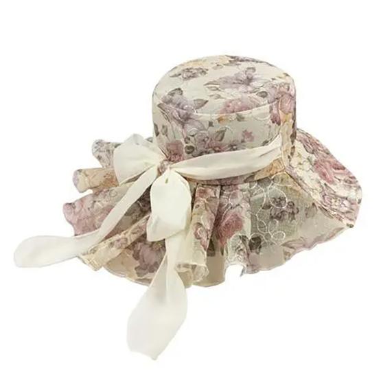 WTEMPO Summer Floral Printed Sunscreen Hats Women's Casual Elegant Bow Flower Wide Brim Outdoor Travel Beach Hats