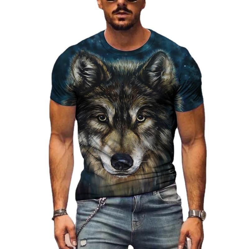 Летняя мужская футболка с 3D животным принтом, свободные топы с круглым вырезом и короткими рукавами для мужчин