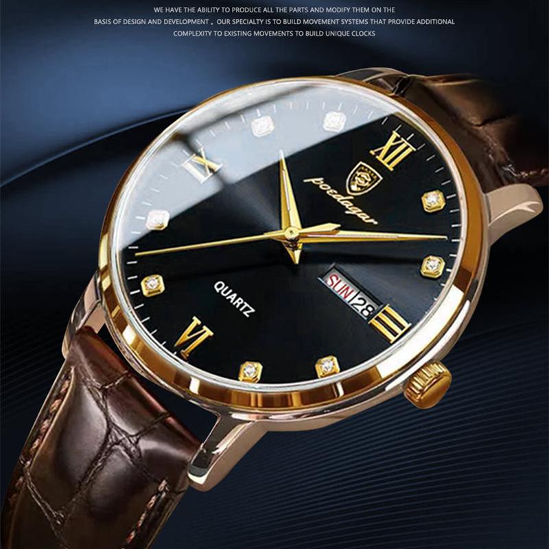 2023 Новые популярные мужские часы, водонепроницаемые светящиеся модные часы с бриллиантами, кожаный ремешок, деловые часы, автоматические часы с коробкой для часов