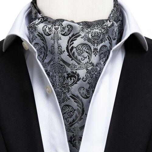 Mens Ascot Tie Set Paisley Cravats Red Black Blue Gold Pink Silk Vintage Scarf